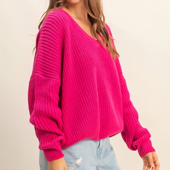 #811 🛑042 S,M,L Fabulous Oversized V-Neck Knit Sweater Top - Picture 5 of 16